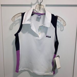 Women’s NWT activewear white top with black and light purple block sides. Fila